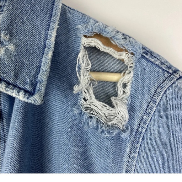 Zara Distressed Denim Long Jacket - Picture 6 of 10